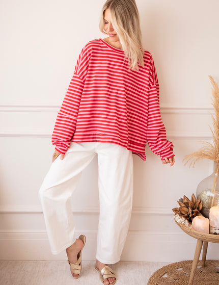 Pullover - Sadie Stripe - Rosa/Rot