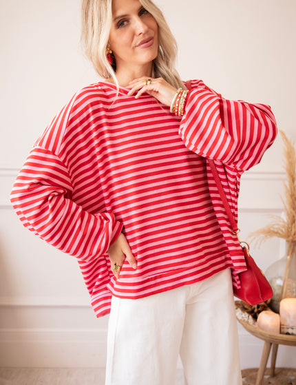 Pullover - Sadie Stripe - Rosa/Rot