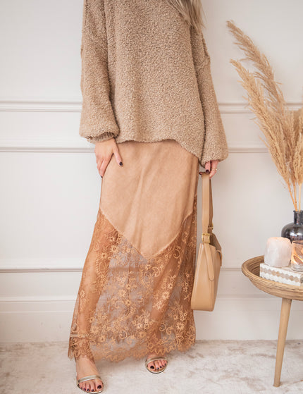 Moonlight Lace Camel - Maxi Skirt