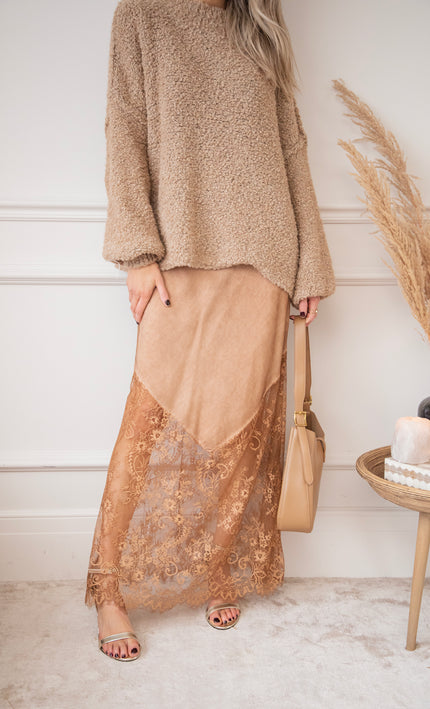 Moonlight Lace Camel - Maxi Skirt