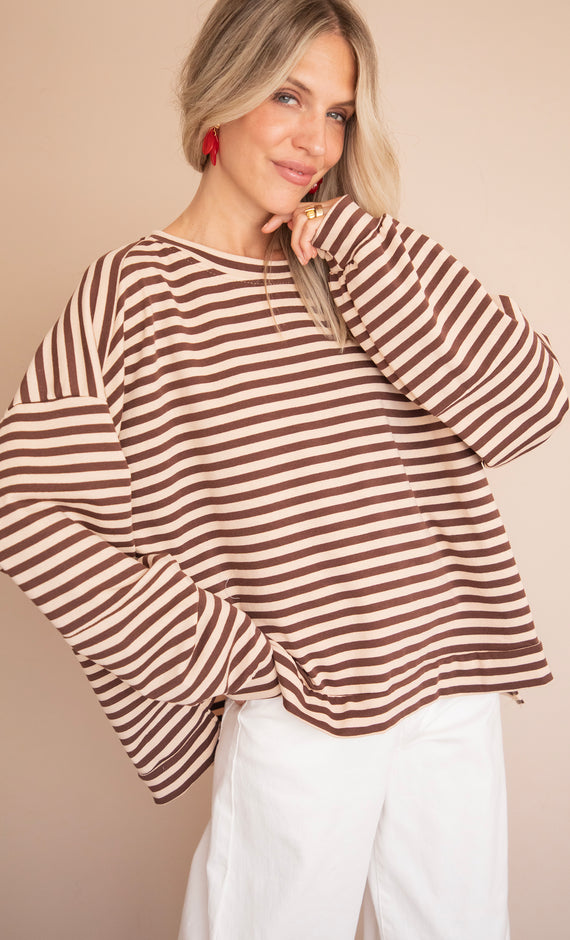 Sadie Stripe Beige/Brown - Sweater