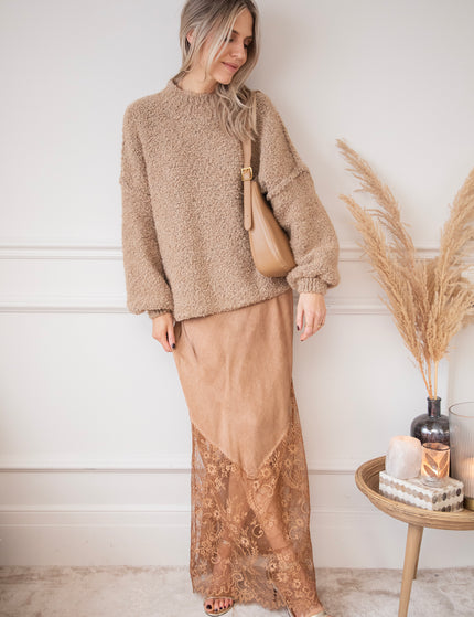 Moonlight Lace Camel - Maxi Skirt