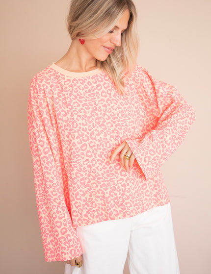 Langarmshirt - Sadie Leopard - Orange/Fuchsia