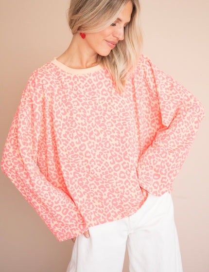 Langarmshirt - Sadie Leopard - Orange/Fuchsia