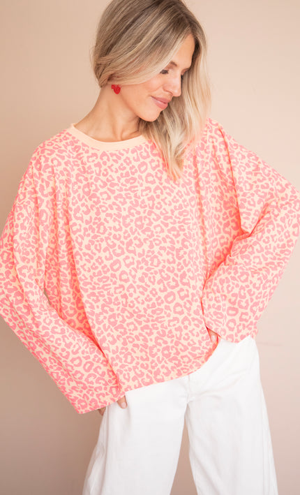 Langarmshirt - Sadie Leopard - Orange/Fuchsia