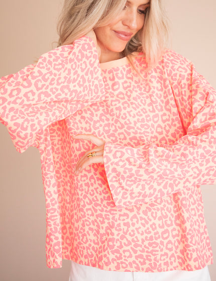 Langarmshirt - Sadie Leopard - Orange/Fuchsia