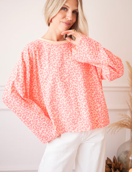 Langarmshirt - Sadie Leopard - Orange/Fuchsia