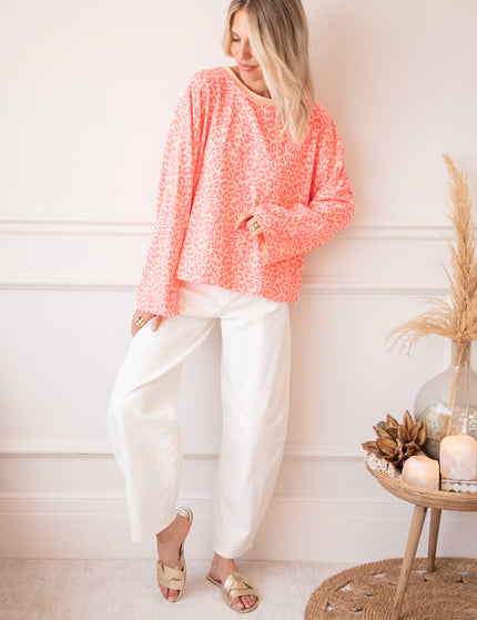 Langarmshirt - Sadie Leopard - Orange/Fuchsia