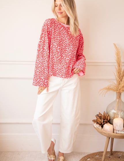 Langarmshirt - Sadie Leopard - Babyrosa/Himbeere