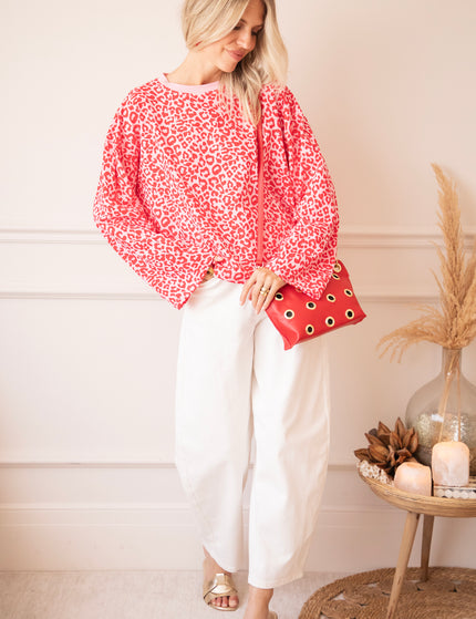 Langarmshirt - Sadie Leopard - Babyrosa/Himbeere