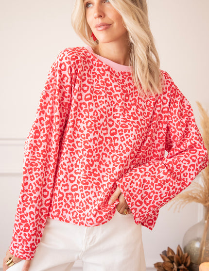 Langarmshirt - Sadie Leopard - Babyrosa/Himbeere