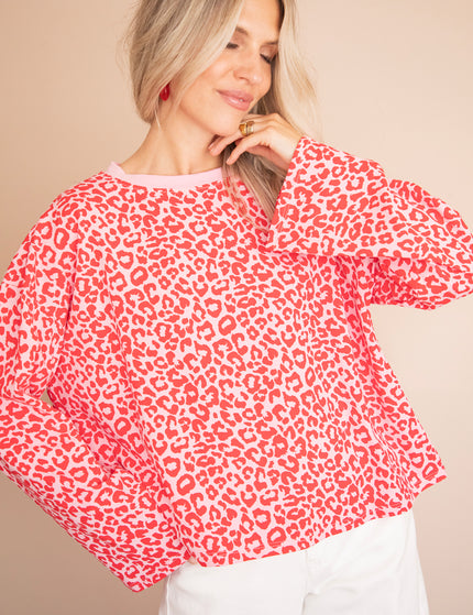 Langarmshirt - Sadie Leopard - Babyrosa/Himbeere