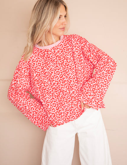 Langarmshirt - Sadie Leopard - Babyrosa/Himbeere