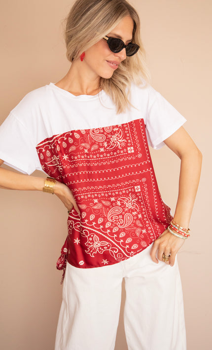 T-Shirt - Bandana Base - Weiß/Bordeaux