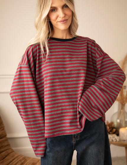 Sadie Stripe Burgundy/Grey/Navy - Longsleeve