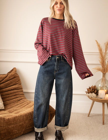 Sadie Stripe Burgundy/Grey/Navy - Longsleeve