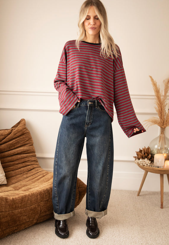 Sadie Stripe Burgundy/Grey/Navy - Longsleeve