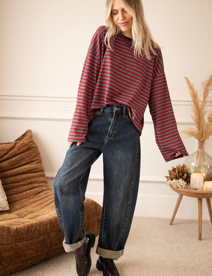 Sadie Stripe Burgundy/Grey/Navy - Longsleeve