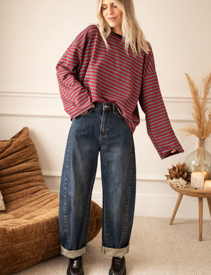 Sadie Stripe Burgundy/Grey/Navy - Longsleeve