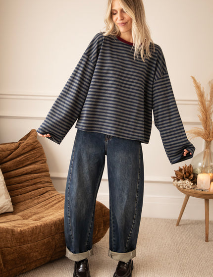 Sadie Stripe Navy/Grey/Burgundy - Longsleeve