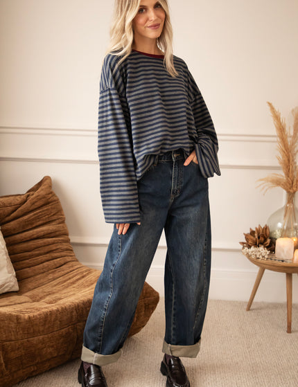 Sadie Stripe Navy/Grey/Burgundy - Longsleeve
