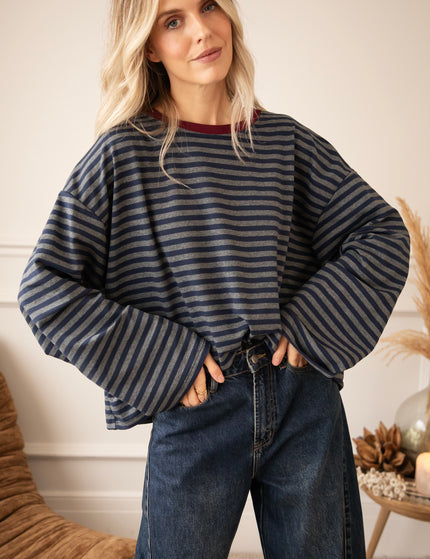 Sadie Stripe Navy/Grey/Burgundy - Longsleeve