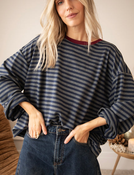 Sadie Stripe Navy/Grey/Burgundy - Longsleeve