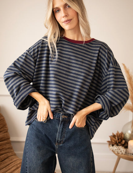 Sadie Stripe Navy/Grey/Burgundy - Longsleeve