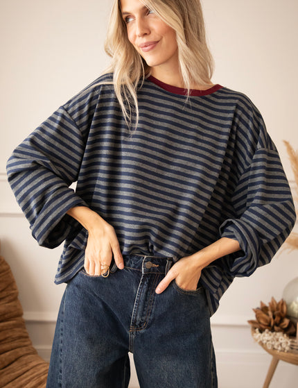 Sadie Stripe Navy/Grey/Burgundy - Longsleeve