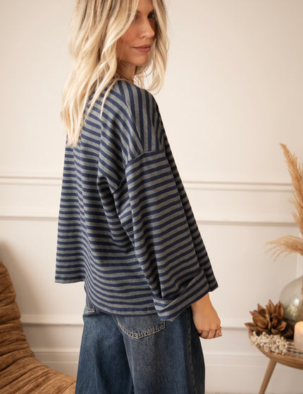 Sadie Stripe Navy/Grey/Burgundy - Longsleeve