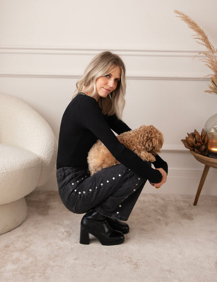 Studs On The Side Dark Grey - Jeans