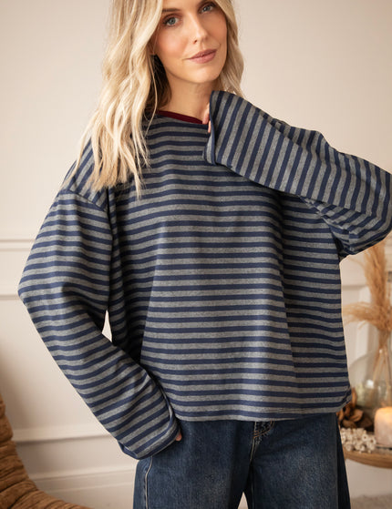 Sadie Stripe Navy/Grey/Burgundy - Longsleeve