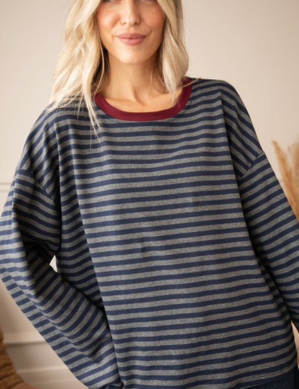 Sadie Stripe Navy/Grey/Burgundy - Longsleeve