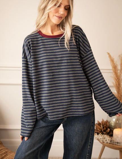 Sadie Stripe Navy/Grey/Burgundy - Longsleeve