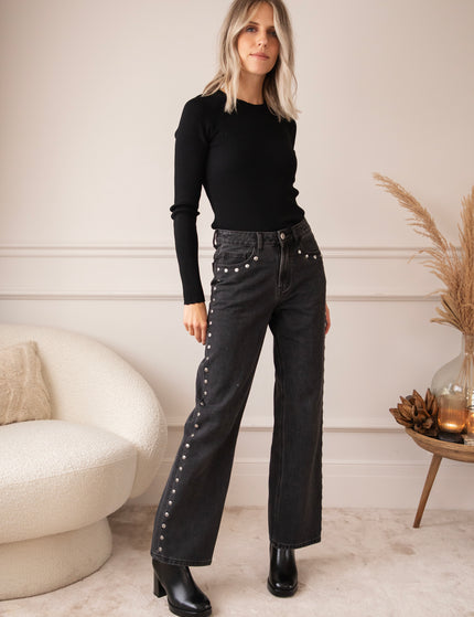 Studs On The Side Dark Grey - Jeans