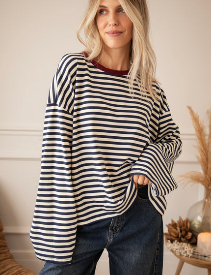 Sadie Stripe Beige/Navy/Burgundy - Longsleeve