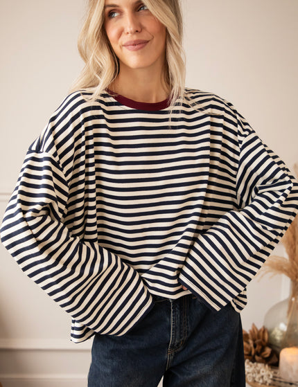 Sadie Stripe Beige/Navy/Burgundy - Longsleeve