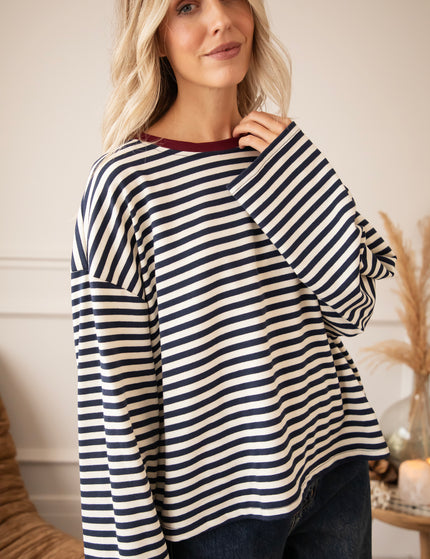 Sadie Stripe Beige/Navy/Burgundy - Longsleeve