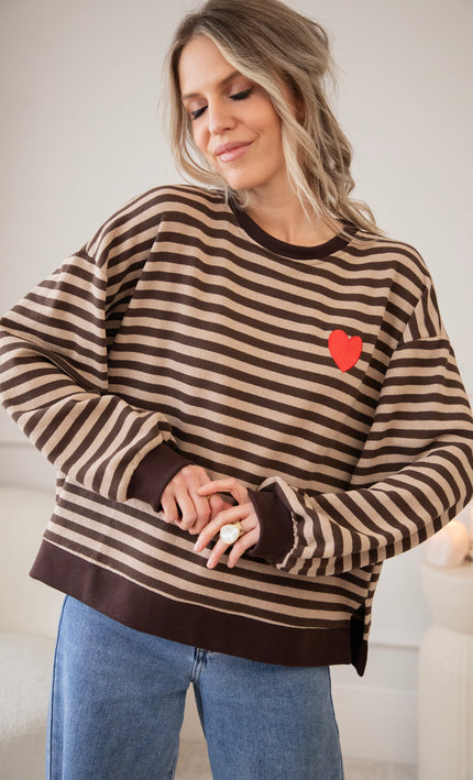 Heart For Stripes Choco/Beige - Sweater
