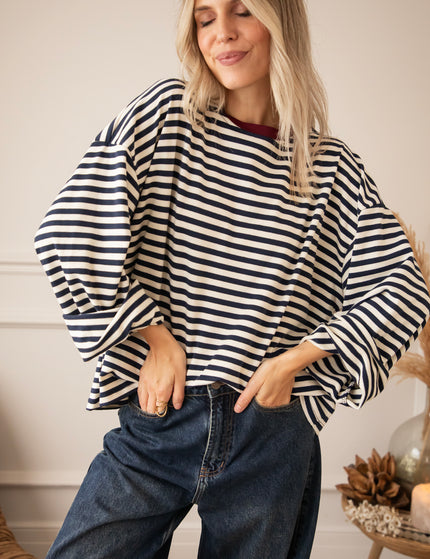 Sadie Stripe Beige/Navy/Burgundy - Longsleeve