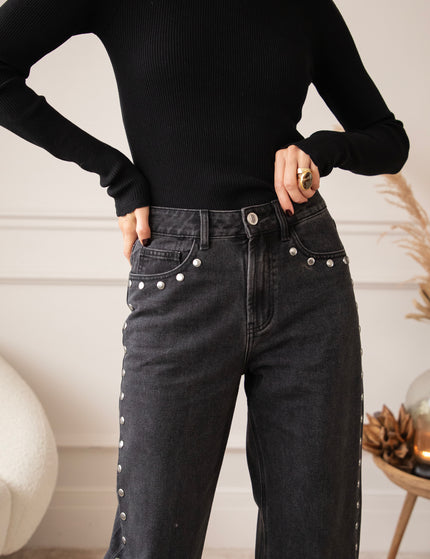 Studs On The Side Dark Grey - Jeans