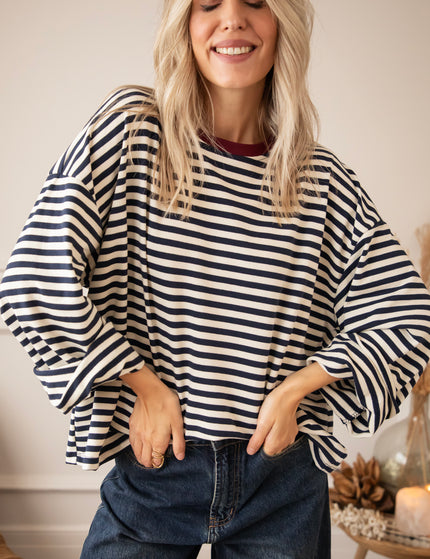 Sadie Stripe Beige/Navy/Burgundy - Longsleeve