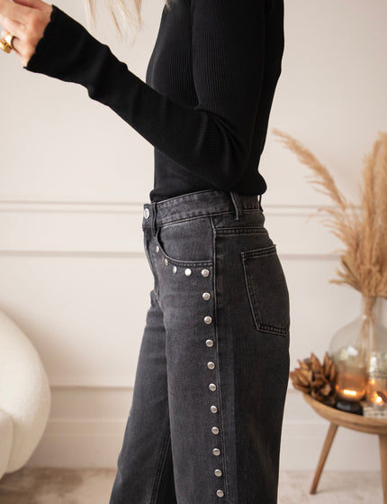 Studs On The Side Dark Grey - Jeans