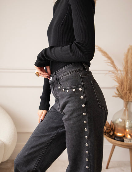 Studs On The Side Dark Grey - Jeans