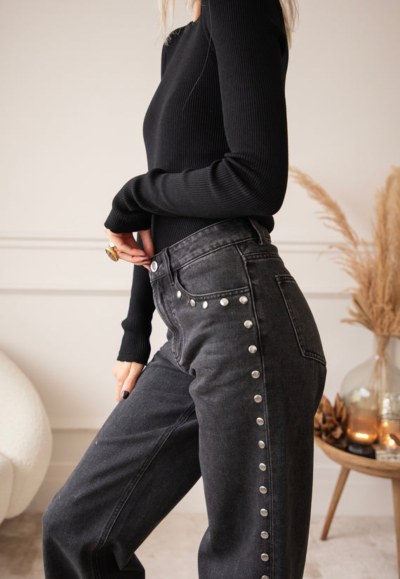 Studs On The Side Dark Grey - Jeans