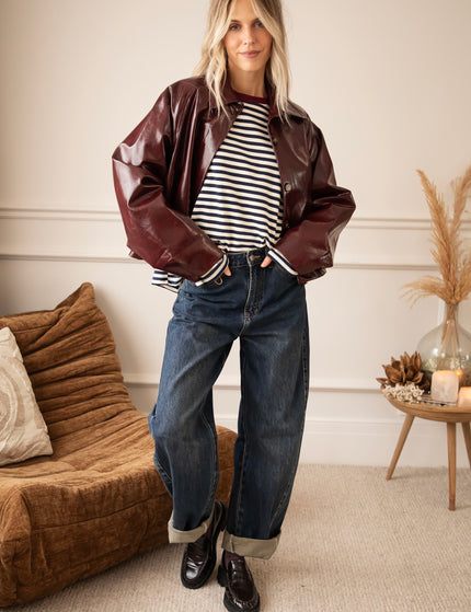 Sadie Stripe Beige/Navy/Burgundy - Longsleeve