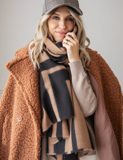 Warm Me Up Camel/Black - Sjaal