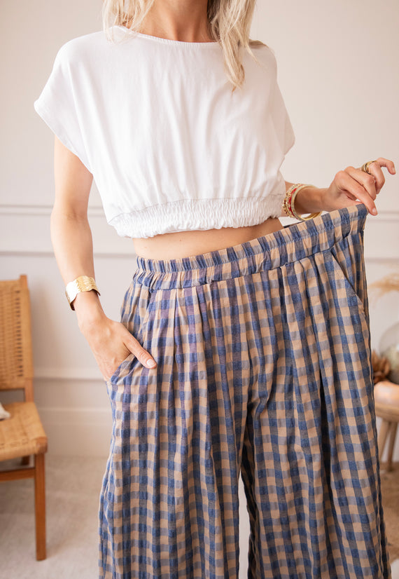Candy Check Beige/Dark Blue - Pants