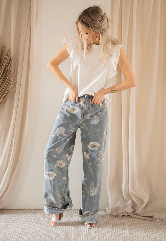 Wide Flower Blue - Jeans