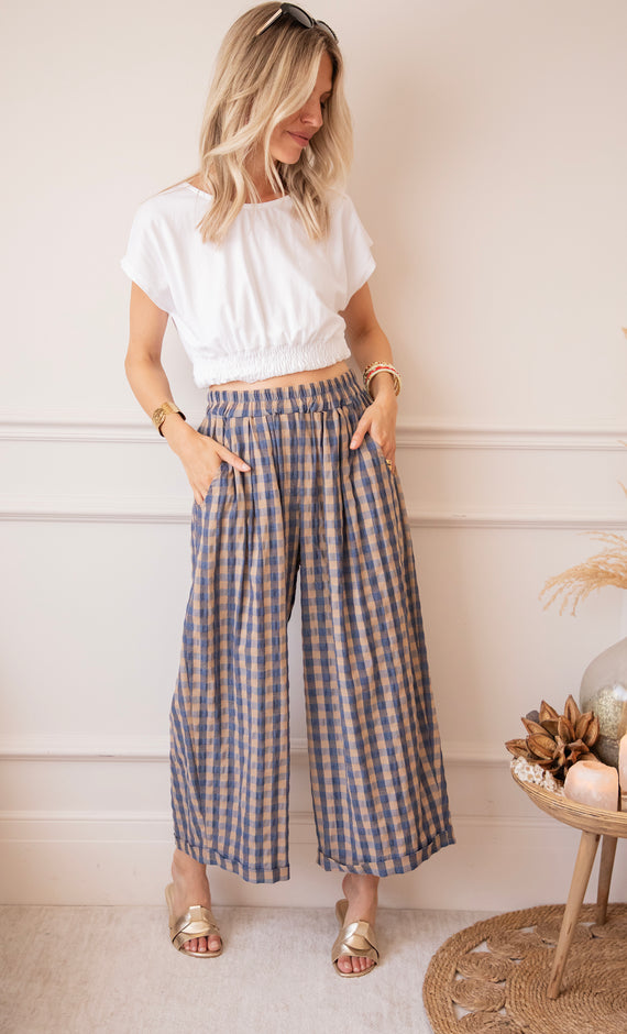 Candy Check Beige/Dark Blue - Pants